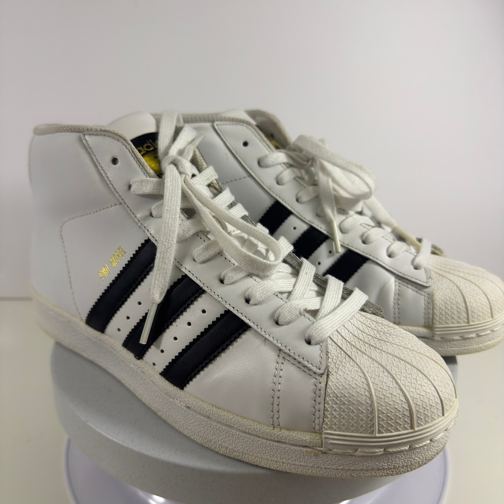 Adidas Pro Model Mid Sneakers Shell Toe Leather Men White Black Size 7 - Picture 5 of 15